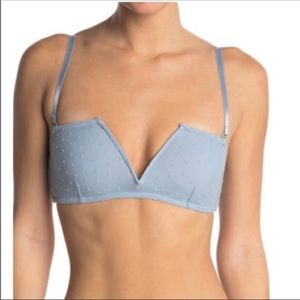 Free People Sierra Light Blue Swiss Dot Mesh V-Neck Bandeau